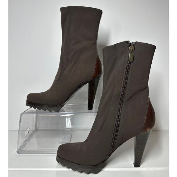 Donald J. Pliner Dona Microfiber Ankle Boots High Heel Stretchy Size 8 Brown - Picture 2 of 13